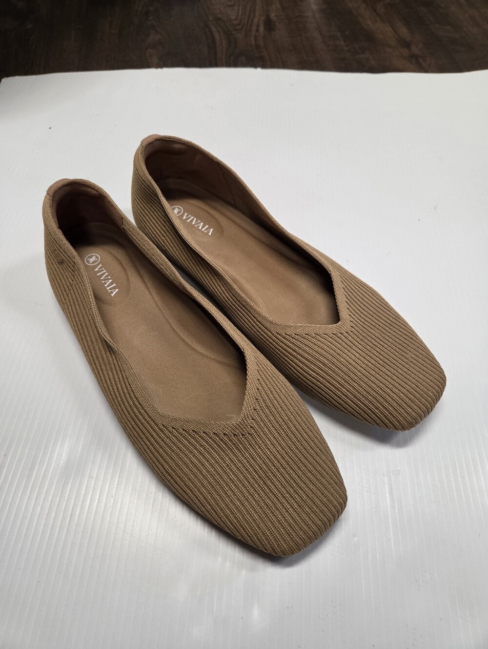 VIVAIA Margot Square Toe Knit Flats Nutmeg Beige Sustainable Comfort 42 10.5 - Picture 2 of 9
